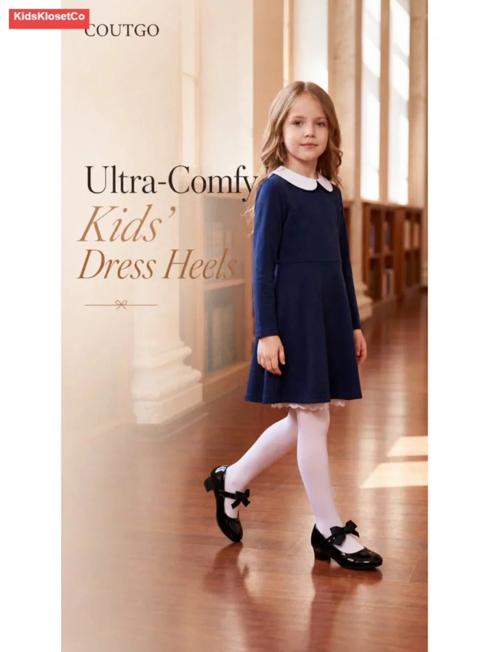 Girls Patent Faux Leather Mary Jane Low Heel Bow Dress Shoes